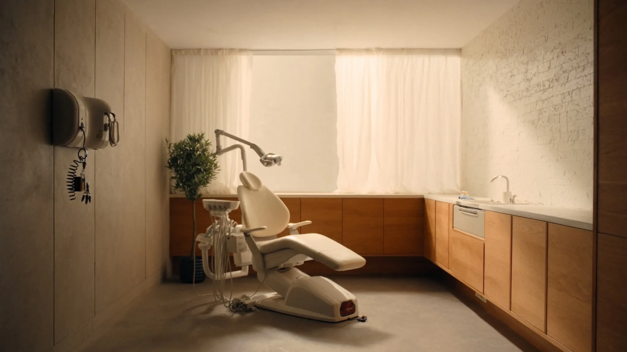 Sala de atención de la clínica dental, cálida y con luz natural
