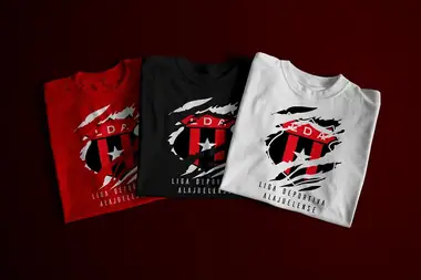 Camisetas de equipo estampadas, dobladas y ordenadas por color