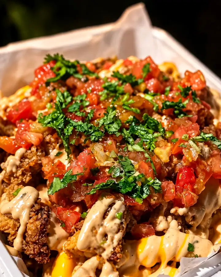 Chicken Papas de Pollo Elí con pico de gallo, salsa y queso